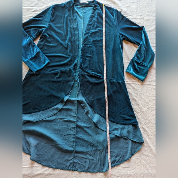 R. Vivimos Teal Velvet Velour Long Cardigan Kimono XL - Picture 2 of 6